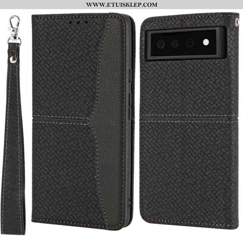 Etui Na Telefon Pokrowce do Google Pixel 6 z Łańcuch Styl Tkanej Skóry Z Paskami